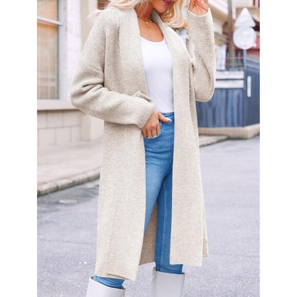 Womens Chunky Knit Long Cardigan Oversized Open Front Fall Winter Coatigan - Picture 5 of 6